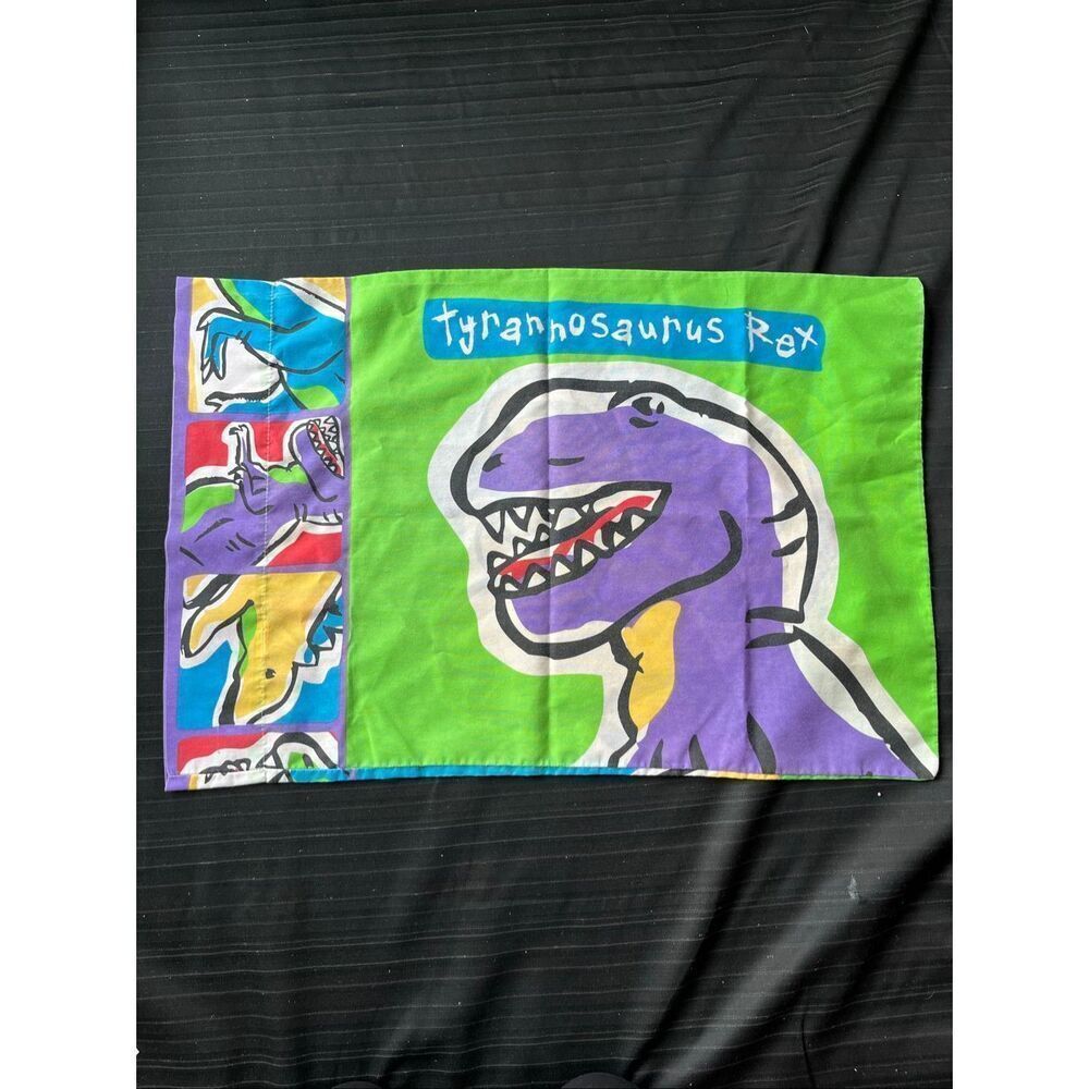 VTG Dinosaur Pillowcase Triceratops T Rex Kids Bedding Colorful Retro